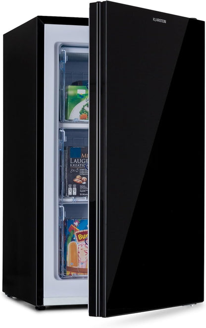 Klarstein Pluto Vriezer - 1 koelzone, thermostaat met 5 standen, 0 tot -18 °C, met glazen front, voeten met hoogteverstelling, geluidsarm, 60 liter totaal volume, zwart