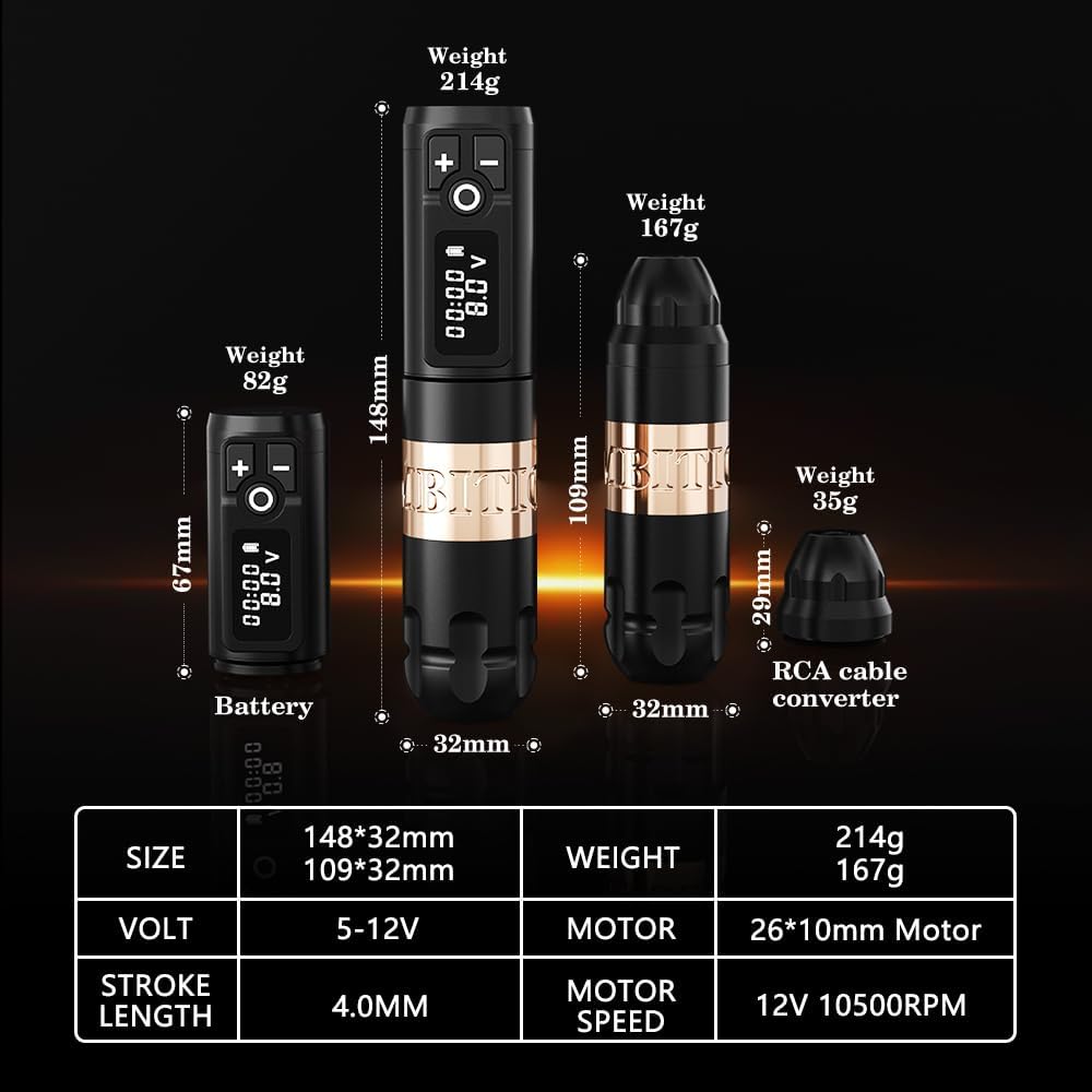 Ambition Soldier Tattoo Machine Kit Complete Rotary Wireless Tattoo Pen Gun Kit met 20 stuks Glory Tattoo Cartridge Naalden Oefenhuidbenodigdheden voor beginners en professionele artiesten