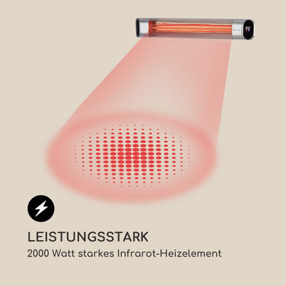 Blumfeldt Dark Wave infraroodstraler, vermogen: 2000 W, MinimalGlare verwarmingsbuis: goudgecoate koolstofbuis, 9 verwarmingsniveaus, 24-uurs timer, IP65, touch-bedieningspaneel en LED-display, zilver