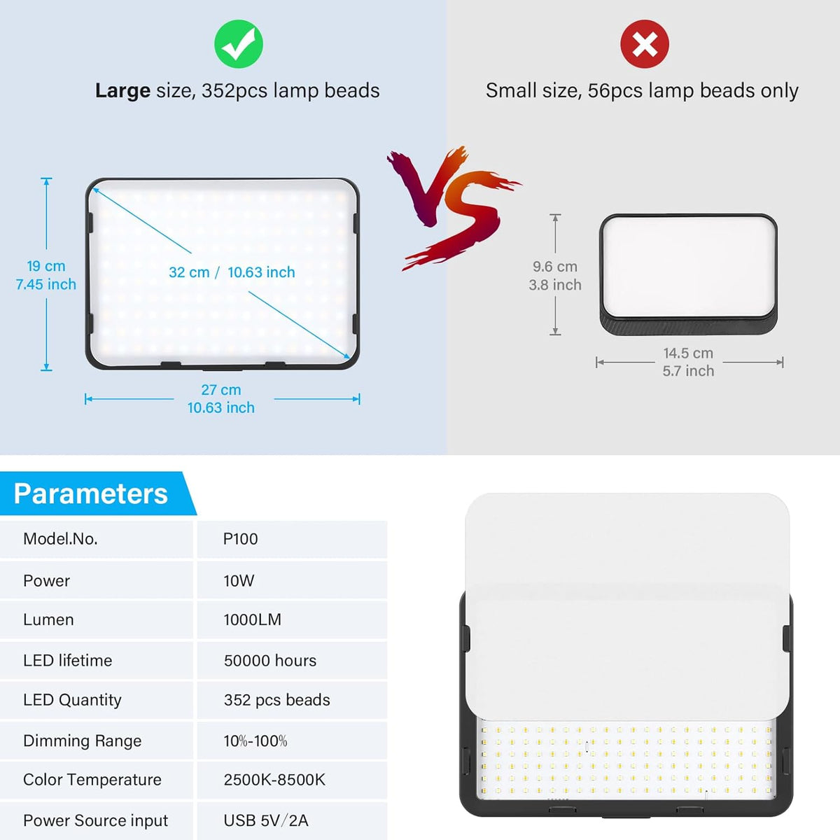 LED-Videolamp Set 3-Pack – Videolamp – Lichtpaneel – Studiolamp – Fotolamp – Kleurtemperatuur 2500K Tot 8500K – 360° Draaibare Uitschuifbare Statiefstandaard Tot 160 Cm