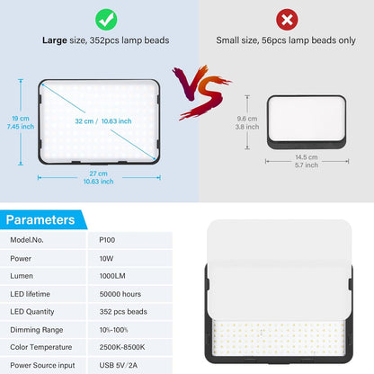 LED-Videolamp Set 3-Pack – Videolamp – Lichtpaneel – Studiolamp – Fotolamp – Kleurtemperatuur 2500K Tot 8500K – 360° Draaibare Uitschuifbare Statiefstandaard Tot 160 Cm