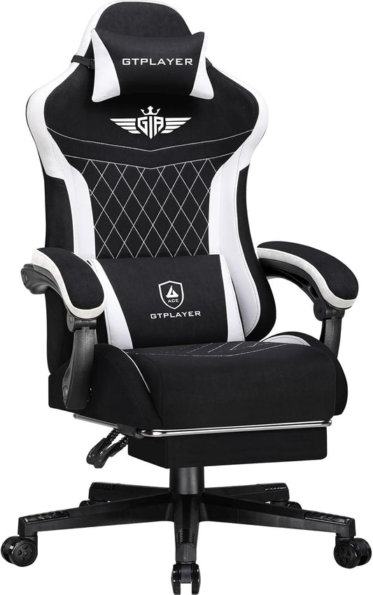 Gamingstoel – Gamestoel – Bureaustoel – PC Stoel – Ergonomische Stoel – Ademend Textiel – Verstelbare Rugleuning Tot 150° – Zwarte Stoffering