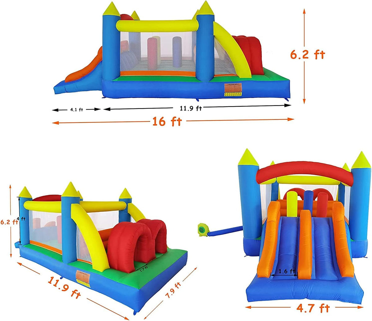 Springkasteel met ventilator, geschikt voor 3 tot 10 jaar springkasteel voor binnen en kinderen, groot springkasteel XXL kinderverjaardag (488 x 240 x 190 cm)