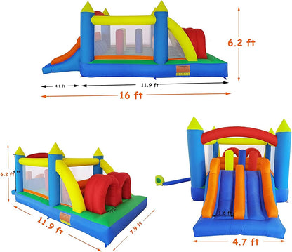 Springkasteel met ventilator, geschikt voor 3 tot 10 jaar springkasteel voor binnen en kinderen, groot springkasteel XXL kinderverjaardag (488 x 240 x 190 cm)