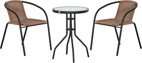 Tuinstoelen - Tuinmeubelenset - Tuin Eettafelstoelen - Rotan Bistroset - Moderne Stijl - Stapelbaar - Weerbestendig - Stabiel - Onderhoudsvriendelijk - 50 x 72 cm Tafel - 56 x 58 x 72.5 cm Stoel - Bruin