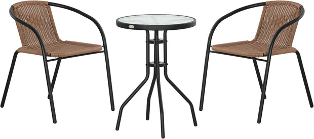 Tuinstoelen - Tuinmeubelenset - Tuin Eettafelstoelen - Rotan Bistroset - Moderne Stijl - Stapelbaar - Weerbestendig - Stabiel - Onderhoudsvriendelijk - 50 x 72 cm Tafel - 56 x 58 x 72.5 cm Stoel - Bruin