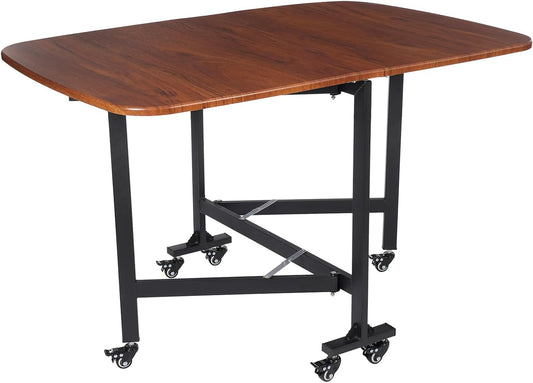 Inklapbare Tuin- En Campingtafel – Vouwtafel – Opklapbare Tafel – Verplaatsbare Tafel – Balkon Tafel – Bruin – 120x80x75 cm – 6 Zwenkwielen Met Remmen