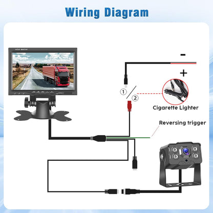 Achteruitrijcamera, 2 camera's, 7 inch, IPS-monitor, AHD-camera, waterdicht, nachtzicht, kabel voor achteruitrijcamera, back-upcamera, parkeerhulp voor vrachtwagen, aanhanger, bus, bestelwagen