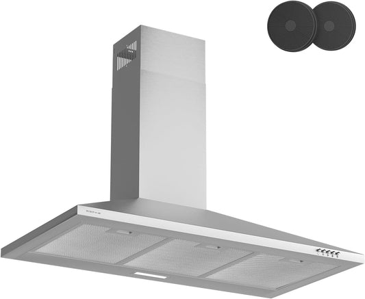 Afzuigkap voor de keuken, 90 cm, 370 m³/u, afvoer en recycling, inclusief koolstoffilter, 3 snelheden, ledverlichting, wandafzuigkap