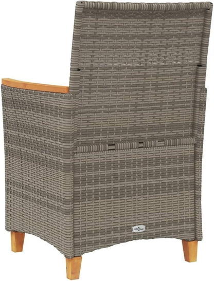 LAPOOH Garden Chairs with Cushions 2 Pieces Grey Poly Rattan and Solid Wood, Garden Chair, Patio Chair, Garden Dining Chair-368721 - QUORE