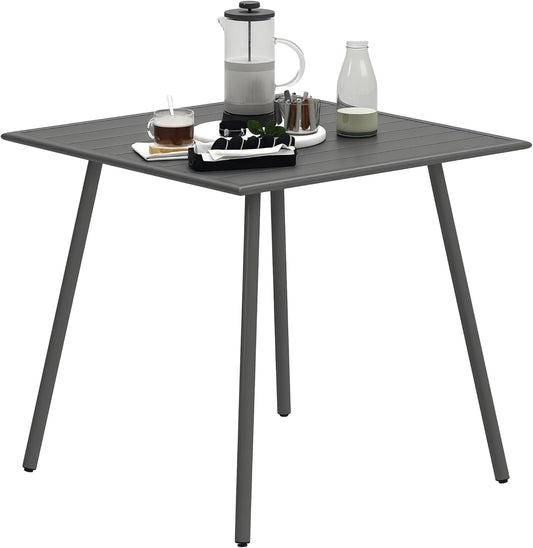 Outsunny Gartentisch Stahl 80 x 80 x 74 cm Wetterfest Buffettisch mit Stahlrahmen, rutschfest Campingtisch 6 Persons Balcony Terrassentisch Outdoor Esstisch für Garten, Terrasse, Balcony, Grau