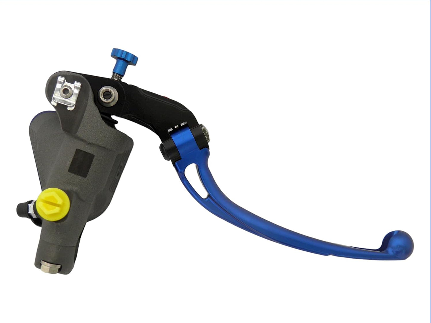 Koppelingspomp – Hydraulische koppelingspomp – Koppelingscilinder – Hoofdkoppelingscilinder – Radiale pomp met geïntegreerde kom en lange blauwe scharnierhendel – Gesmeed aluminium – 19 mm zuigerdiameter en 20 mm hefboomafstand