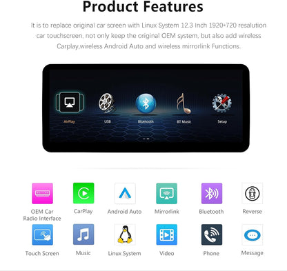 Multimedia Speler – Auto Radio – Navigatiesysteem – Touchscreen Display – Bluetooth Module – 12,3 Inch Ultradun – CarPlay & Android Auto Ondersteuning