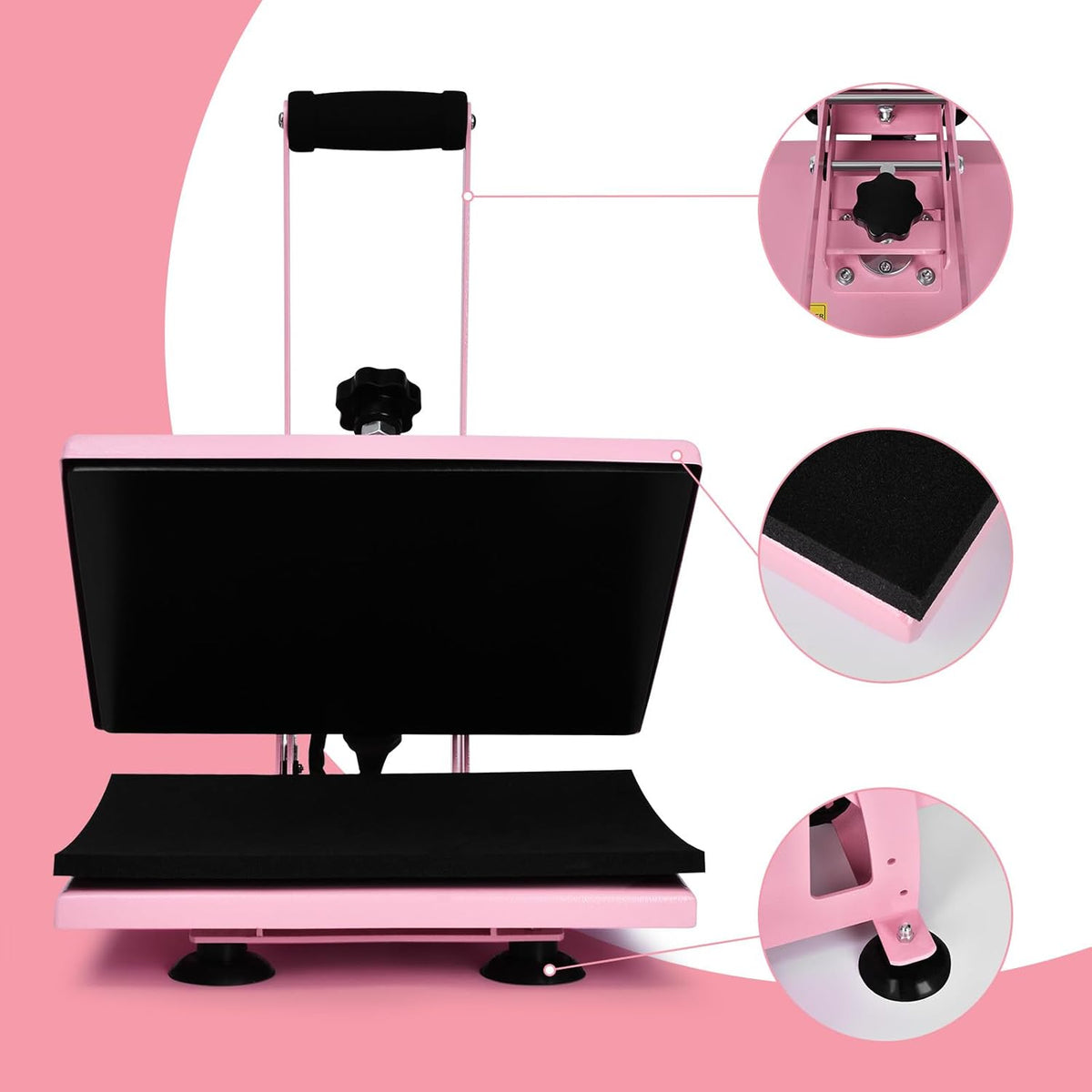 Warmteoverdrachtspers 30 x 23 cm 0-250 °C, roze T-shirt met lcd-temperatuur- en tijdregeling, hittepers voor muismatten, tassen