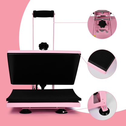 Warmteoverdrachtspers 30 x 23 cm 0-250 °C, roze T-shirt met lcd-temperatuur- en tijdregeling, hittepers voor muismatten, tassen