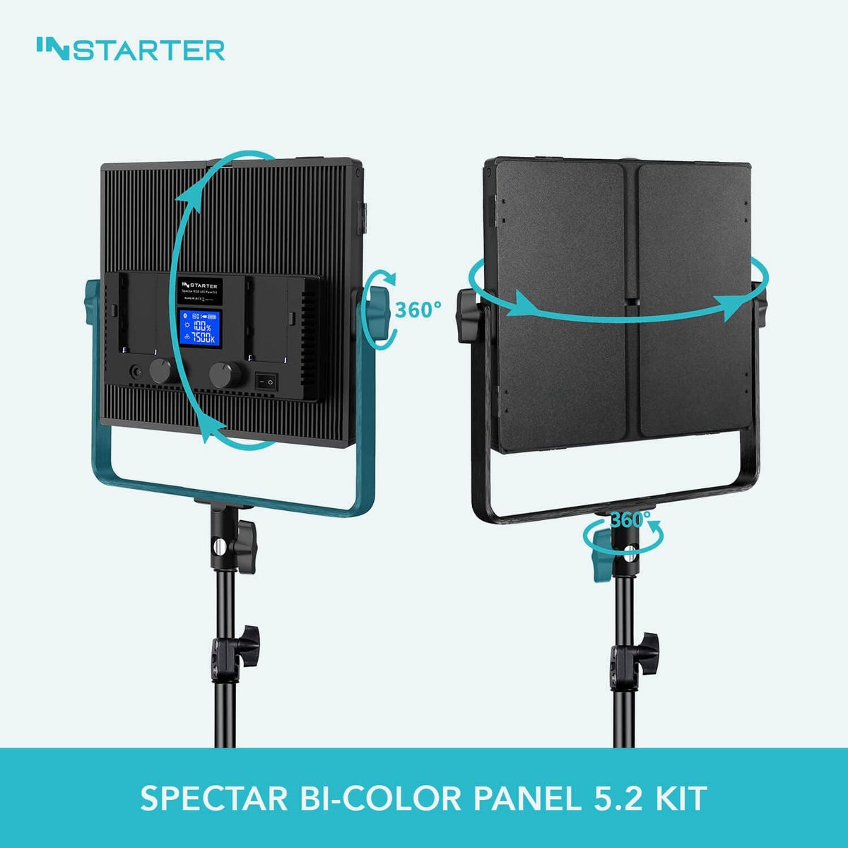 LED videolamp met statief en app bediening voor vloggers en influencers – Vloglamp – Studiolamp – Fotolamp – Streaming Licht – 60W, CRI 96 en traploos dimbaar – Bi-Colour 3200K-7500K, 360° draaibaar