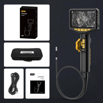 AUTOOL Twee-weg 210° endoscoopcamera met licht, 0,2 inch Borescope inspectiecamera, 5 inch 1080P scharnierende Borescope met LED-licht 3FT flexibele kabel, 32GB SD-kaart