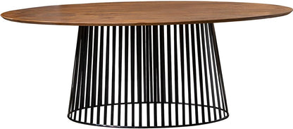 DRW Ovale eettafel van hout en metalen voet in walnoot en zwart, 200 x 100 x 75 cm