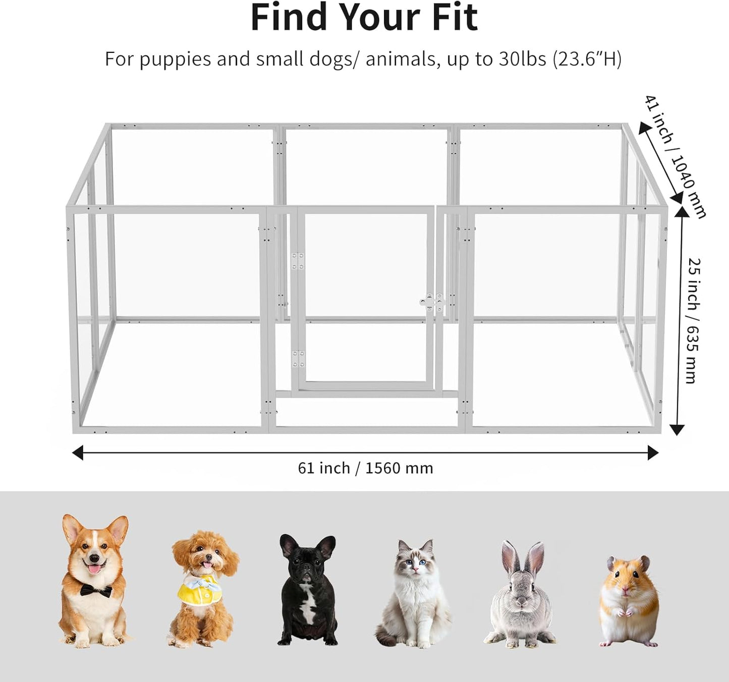 Doorzichtige acryl hondenspeelbox voor binnen - 130 cm 10 panelen huisdierbox voor kleine honden en katten, buitengebruik met deur, eenvoudig te monteren en schoon te maken (wit-10, 23 inch, 10