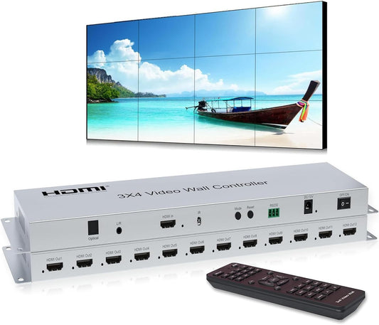 HDMI Video Wall Controller 3x4, 1 HDMI Input 12 Output, 26 Splicing Modes, Remote & RS232 Control, Met Out Audio & Memory Functie
