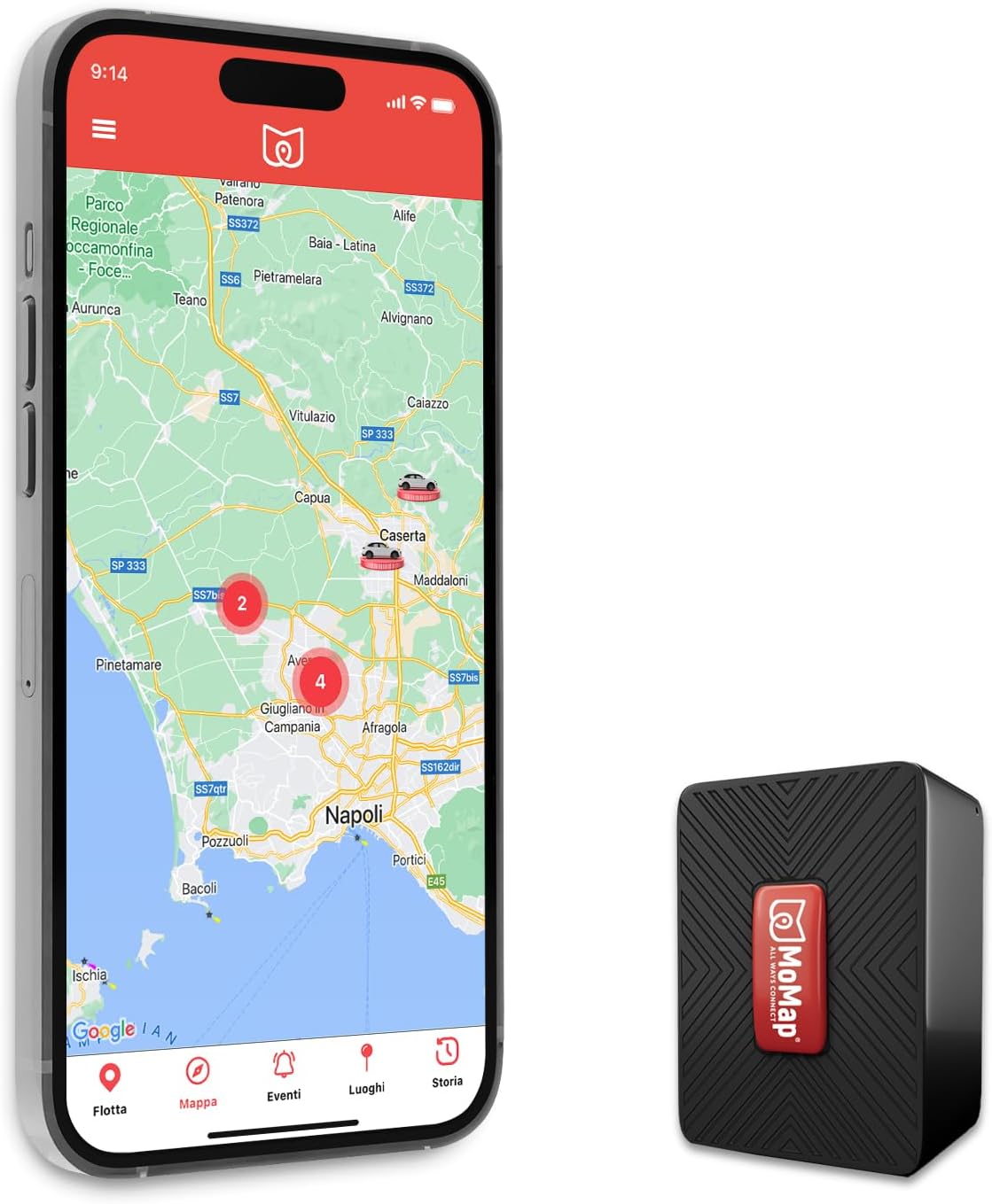 MoMap Mini Plus 4G GPS-tracker voor auto en motorfiets met app iOS/Android, live lokalisatie, internationale SIM met abonnement inbegrepen, real-time alarm, app en ondersteuning, 100% Italiaans