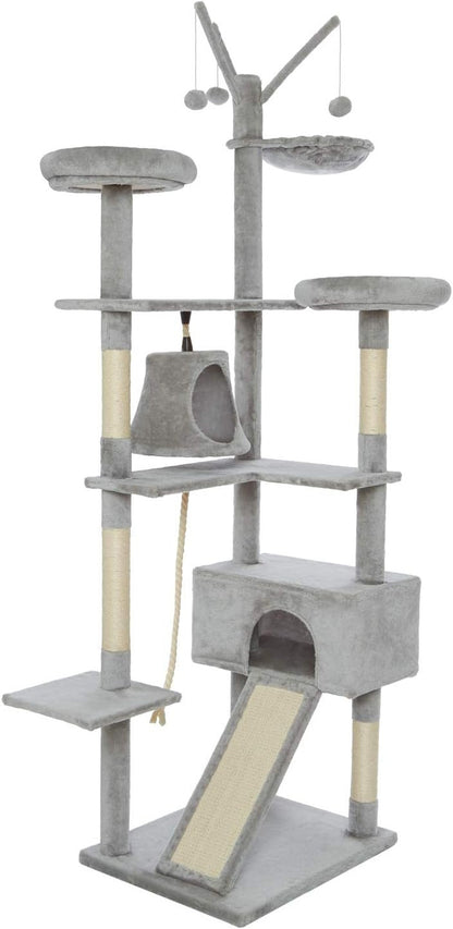 Kattenboom – Krabpaal – Kattenbomen – Kattenkrabberpost – Klimtoren – 210 cm Hoogte – Unieke Golvende Glijbaan – Stabiele Basis Met 6 Niveaus