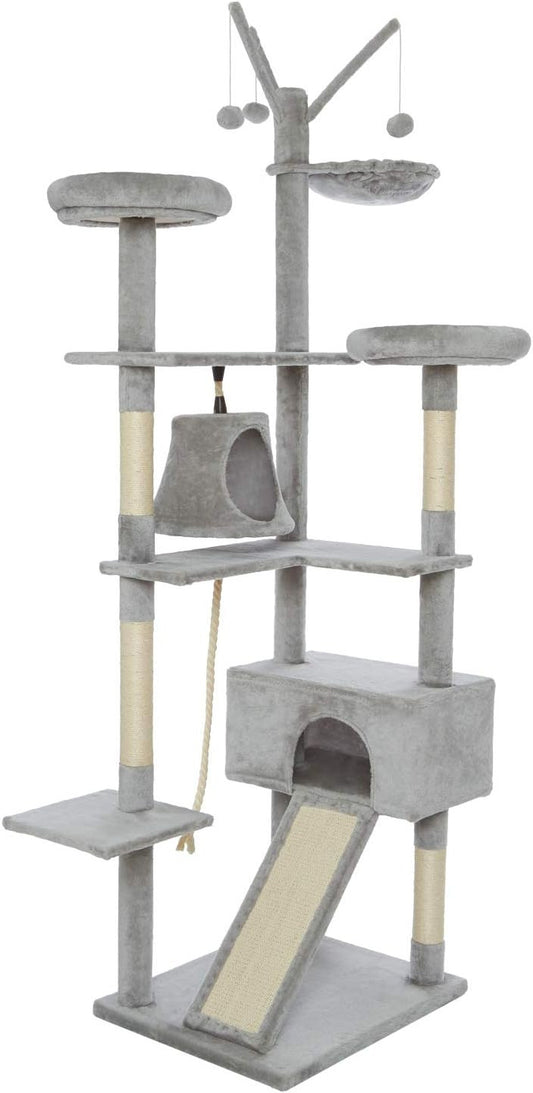 Kattenboom – Krabpaal – Kattenbomen – Kattenkrabberpost – Klimtoren – 210 cm Hoogte – Unieke Golvende Glijbaan – Stabiele Basis Met 6 Niveaus