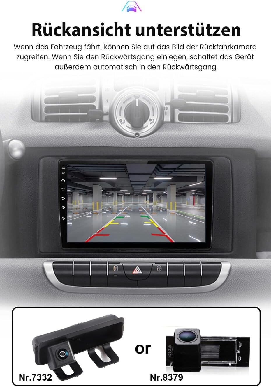 Android autoradio met GPS-navigatie, HD-scherm, touch-display, parkeercamera, nachtzicht, HD achteruitrijcamera voor Smart Forfour 4 Hatchback 453 2014/11-2024/12/Smart Fortwo II Cabriolet Coupe 453
