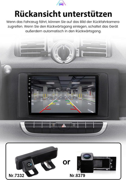 Android autoradio met GPS-navigatie, HD-scherm, touch-display, parkeercamera, nachtzicht, HD achteruitrijcamera voor Smart Forfour 4 Hatchback 453 2014/11-2024/12/Smart Fortwo II Cabriolet Coupe 453