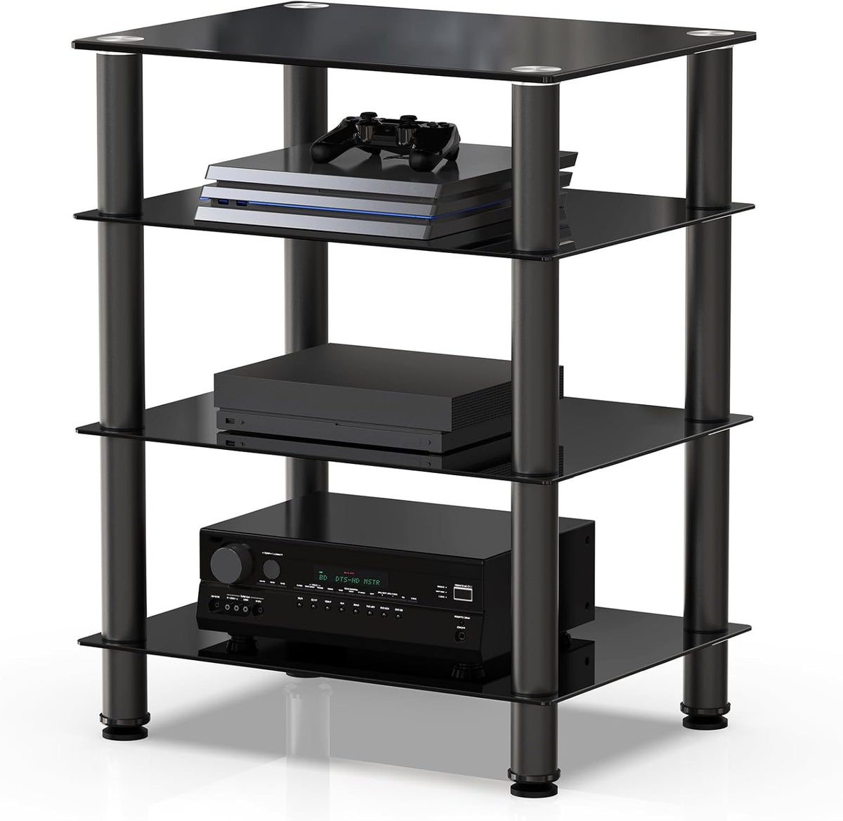 FITUEYES TV Rack HiFi Shelf Audio Cabinet Glas en Alu 600x455x762mm AS406001GB