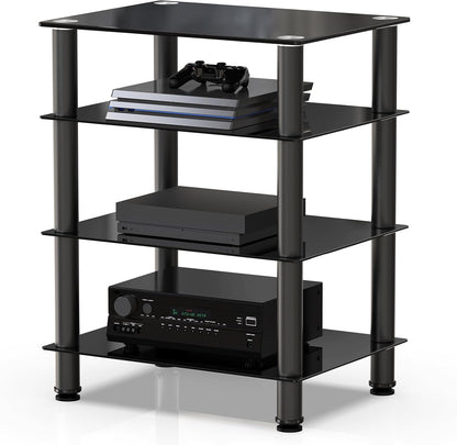 FITUEYES TV Rack HiFi Shelf Audio Cabinet Glas en Alu 600x455x762mm AS406001GB