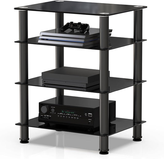 FITUEYES TV Rack HiFi Shelf Audio Cabinet Glas en Alu 600x455x762mm AS406001GB