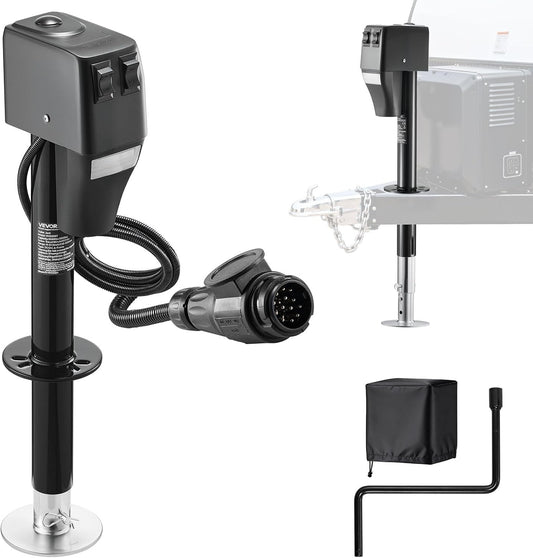VEVOR Elektrische krik voor aanhanger, 2268 kg capaciteit, elektrische krik met dissel, waterdichte beschermhoes en ledlicht voor caravans, campers, heffen van 230 tot 686 mm