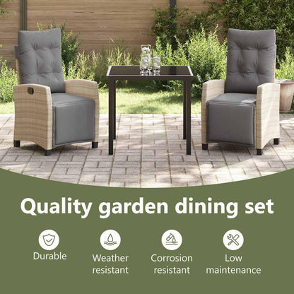 vidaXL Garden Dining Table Set with Cushion 3 pcs Beige Poly Rattan, Garden and Terrace, Stylish Steel Dining Set, Durable Outdoor Furniture with Comfortable Seating - QUORE
