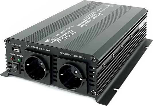 SOLARTRONICS Spanningsomvormer NM1500 12V 1500 Watt ZWART - 3000 Watt piekvermogen - omvormer 12 V naar 230 V - LifePO4 / lithium, lood- of AGM-batterij compatibel - met Schuko- en USB-aansluiting