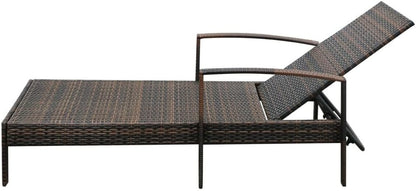 Festnight Sun Lounger Garden Lounger with Poly Rattan Cushion Brown/Black Outdoor Garden Lounger 195 x 68 x 52 cm - QUORE