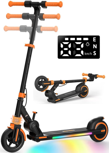 Kinderstep - Elektrische Step - Elektrische Step voor Kinderen - van 6-14 jaar - met 5Ah - 6.5 inch Banden - 15km Bereik - LED-display - 150W Motor - met Kleurrijke LED-verlichting - 4-Hoogtes Verstelbaar - Oranje