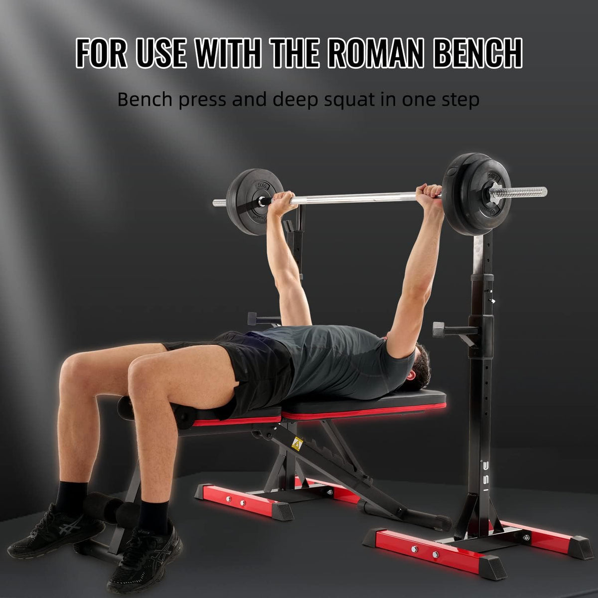 ISE Squat Rack Dumbbell Stand for Home, 6 Height Adjustable Dumbbell Holder, Bench Press Barbell Shelf, Powder Coated Steel Stand, Max. 200 kg Load Capacity, SY-RK1001 - QUORE