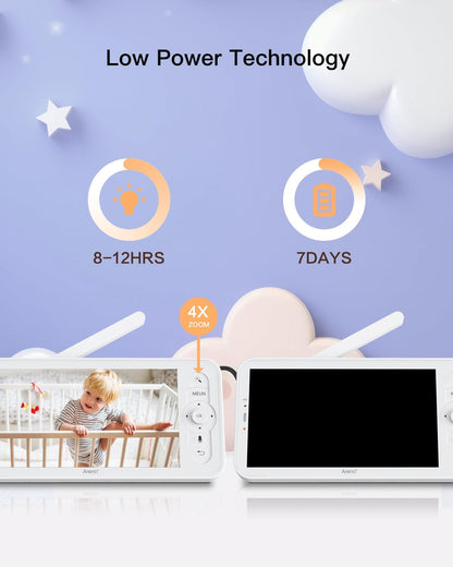ARENTI Babyfoon met 2 camera's en app 2K/3MP, 5 inch wifi-video-babyfoon PTZ 355°, automatische tracking, schrijfherkenning, temperatuur- en luchtvochtigheidssensor, nachtzicht, compatibel met Alexa