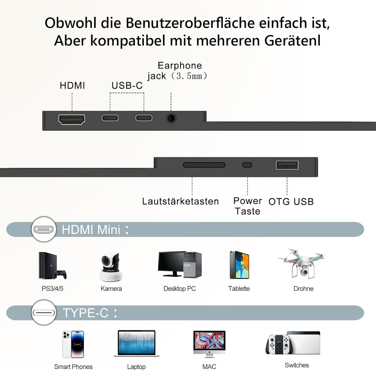 15T 15,6 inch FHD1080P draagbare monitor, IPS-Sreen touchscreen-display met 2 USB-C, HDMI, 10-punts touch, dubbele luidspreker, geavanceerde draagbare monitor voor laptop, pc, mobiele