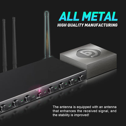 Draadloze Microfoonset – Handmicrofoonset – UHF Microfoonsysteem – Karaoke Microfoon – Presentatiemicrofoon – 8 Handmicrofoons – UHF Stabiele Verbinding – Metalen Ontvanger met Squelch Tegen Ruis