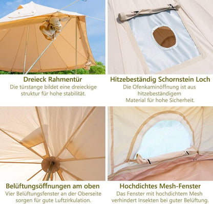 TOMOUNT Klockentent 3 m, 4 m, glamping tent voor 3-6 personen, katoen, familietent, campingtent, tipi-tent, piramidetent voor groepen, gezinnen, outdoor, camping, feesten