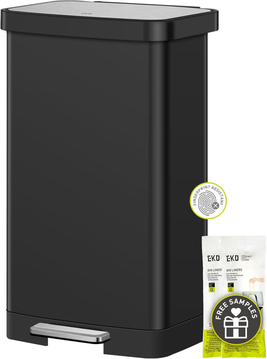 EKO Hudson Matte RVS 75 Liter/20 Gallon Stap Prullenbak met Achterkant Prullenbak Opbergvak (Mat Zwart