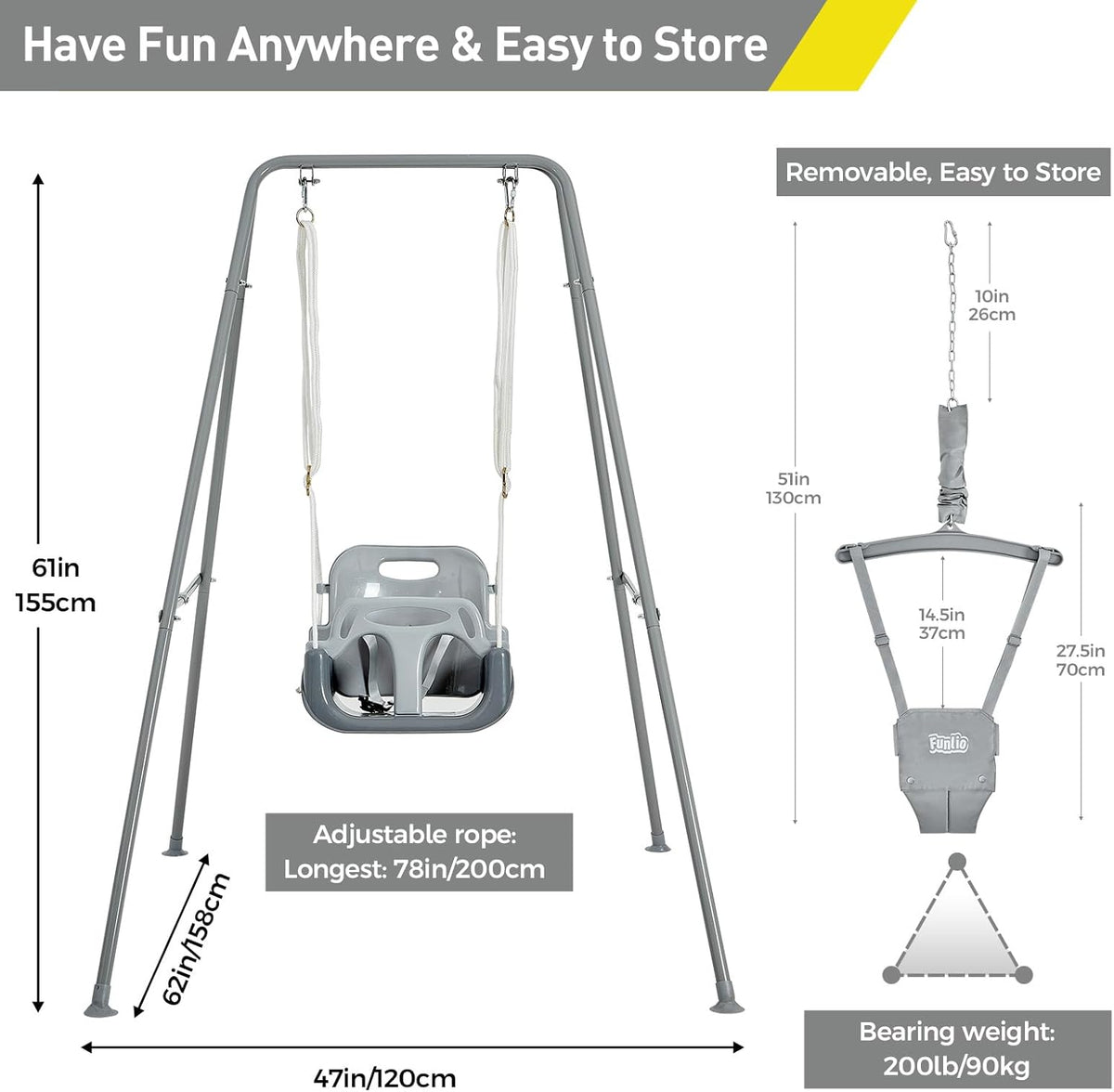 FUNLIO 2-in-1 swingset voor jumper grijs