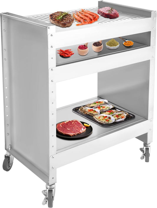 Grillwagen – Grill Trolley – Barbecue Trolley – Grilltafel – Buitentrolley – Roestvrijstaal 201 – Verstelbare Niveaus 18-60 cm – Draagkracht 30 kg