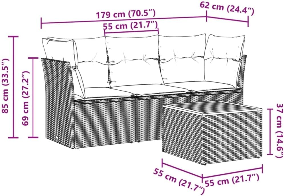 vidaXL 4-piece Lounge set with cushions poly rattan mixed beige - QUORE