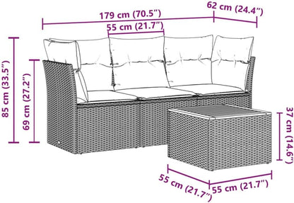 vidaXL 4-piece Lounge set with cushions poly rattan mixed beige - QUORE