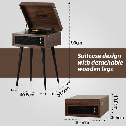 Draaitafel met Standaard – Platenspeler – Vinyl Speler – Retro Platenspeler – Muziekspeler – Espresso Houtlook – 3 Snelheden – Bluetooth, USB-Recorder en Ingebouwde Speakers