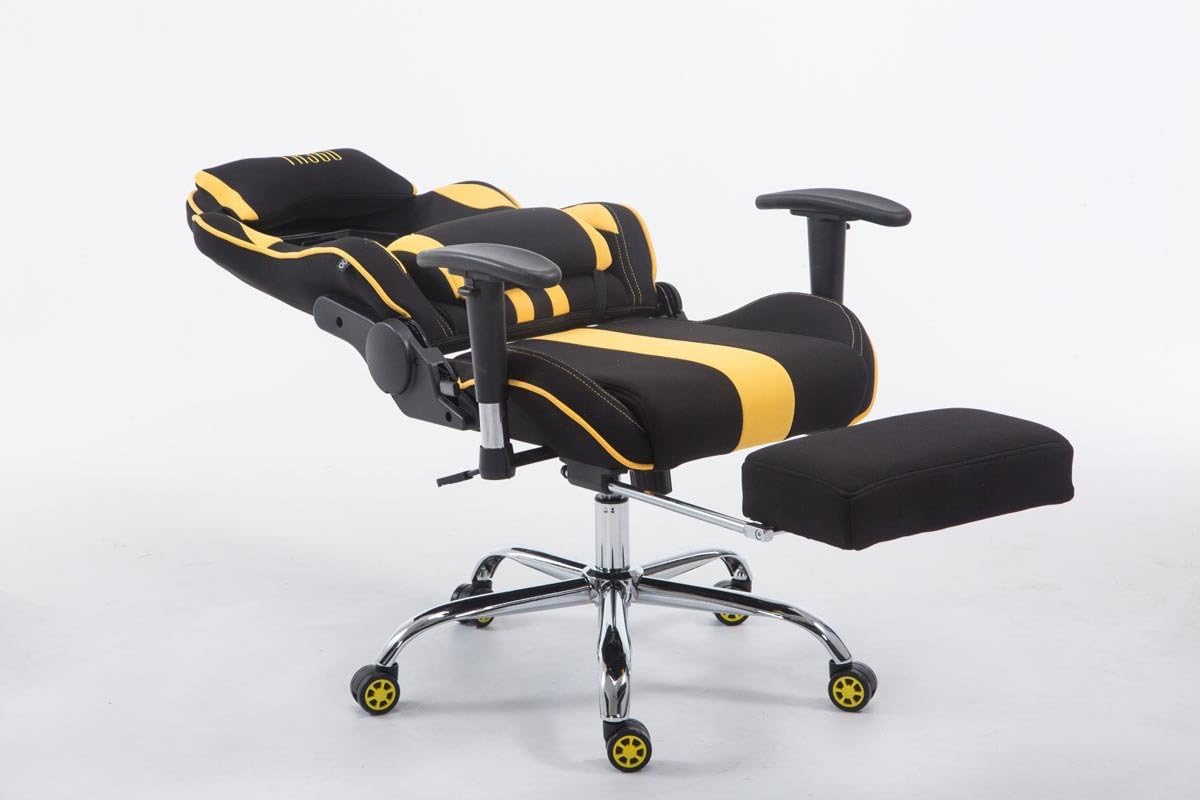 XL Gamingstoel – Bureaustoel – Gamestoel – Comfortstoel – Office Chair – Verstelbare Rugleuning – Draaggewicht 150 kg – Zwarte Gele Stof