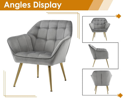 Fluwelen Fauteuil Set – Gestoffeerde Stoel – Kuipstoel – Accentstoel – Lounge Stoel – Compact Design – Metalen Poten – 2 Stuks Grijs